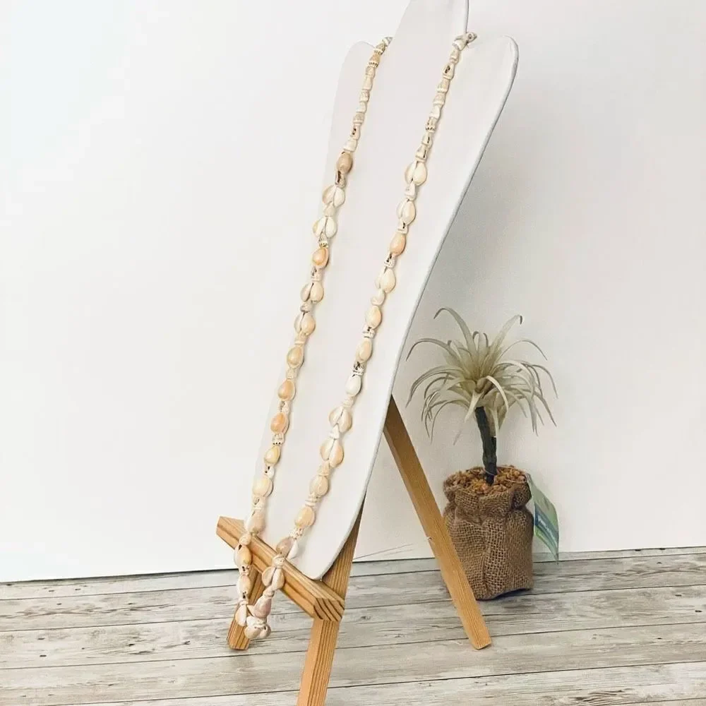 Vintage Gorgeous Ivory white Natural Seashell Sea Shell 17” Drop Long Necklace